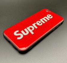 Чехол накладка для APPLE iPhone 6, 6G, 6S, силикон, блестки, рисунок Supreme.