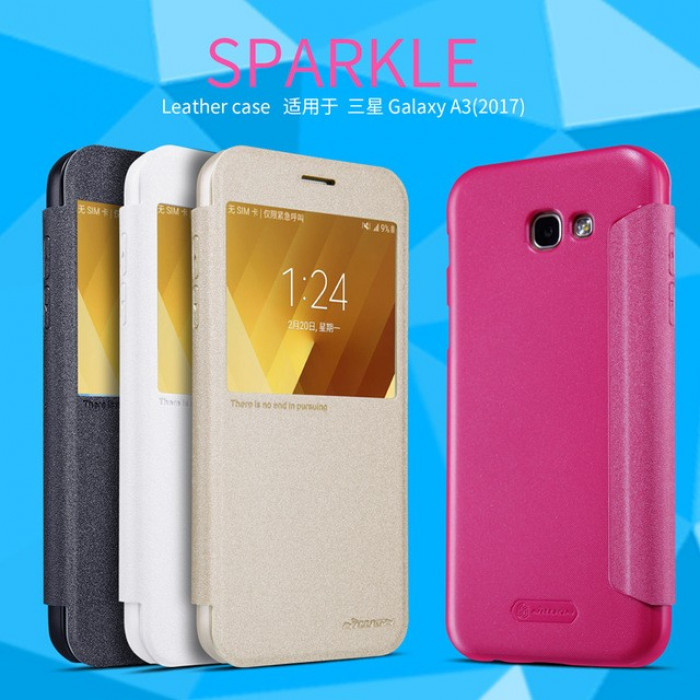 Sparkle чехол-книга Nillkin для SAMSUNG Galaxy A3 2017/A320/с окном/ золото.