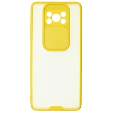 Чехол накладка LIFE TIME для XIAOMI POCO X3, POCO X3 Pro, силикон, пластик, матовый, со шторкой для защиты задней камеры, цвет окантовки желтый