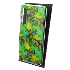 Чехол накладка для XIAOMI Mi 9 SE, силикон, глянцевый, блестки, рисунок Жирафы цветы