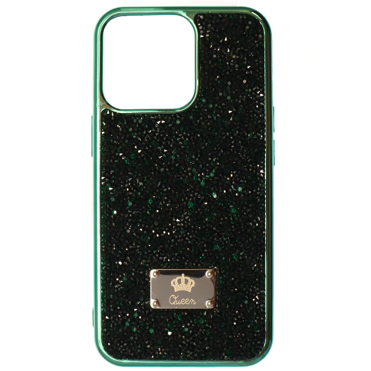 Чехол накладка Queen для APPLE iPhone 13 Pro (6.1"), силикон, стразы, цвет зеленый Чехол накладка Queen для APPLE iPhone 13 Pro (6.1"), силикон, стразы, цвет зеленый