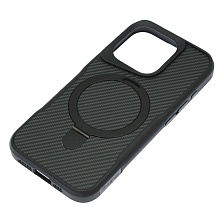 Чехол накладка Sky Armor с поддержкой MagSafe для APPLE iPhone 15 Pro, подставка, карбон, цвет черный Чехол накладка Sky Armor с поддержкой MagSafe для APPLE iPhone 15 Pro, подставка, карбон, цвет черный