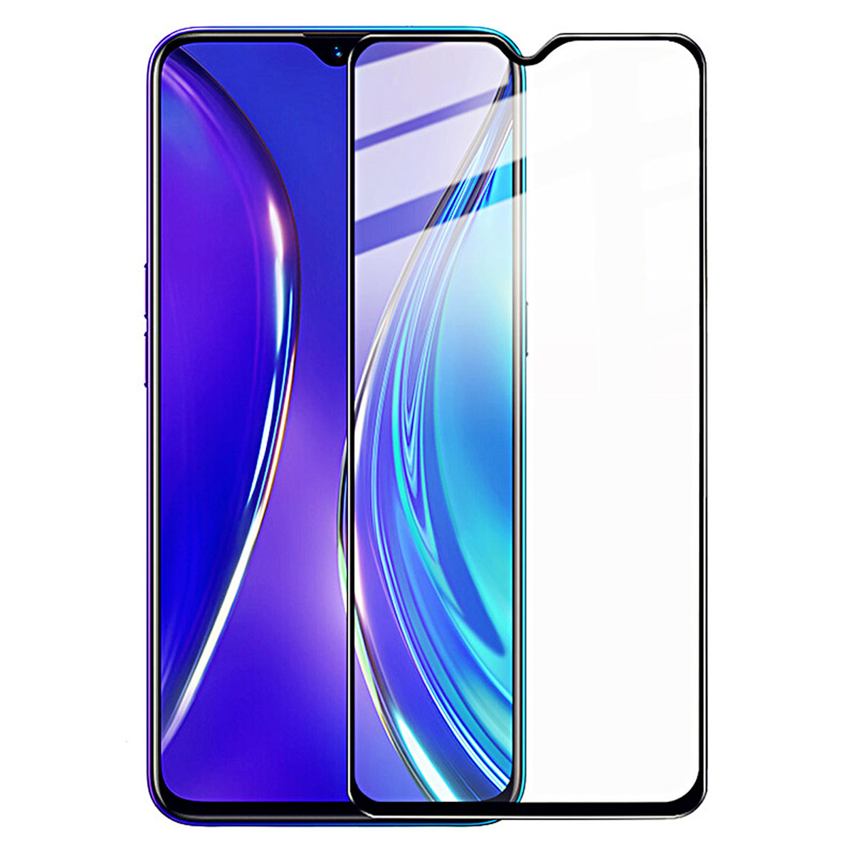 Защитное стекло 9D для Realme XT, цвет окантовки черный.