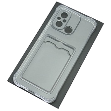 Чехол накладка CARD CASE для XIAOMI Redmi 12C, POCO C55, силикон, защита камеры, отдел для карт, цвет прозрачный