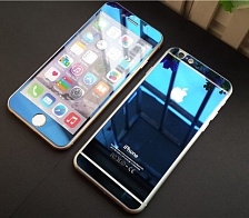 защитное стекло зеркальное для iPhone 6 PLUS 5,5 перед/зад синий.