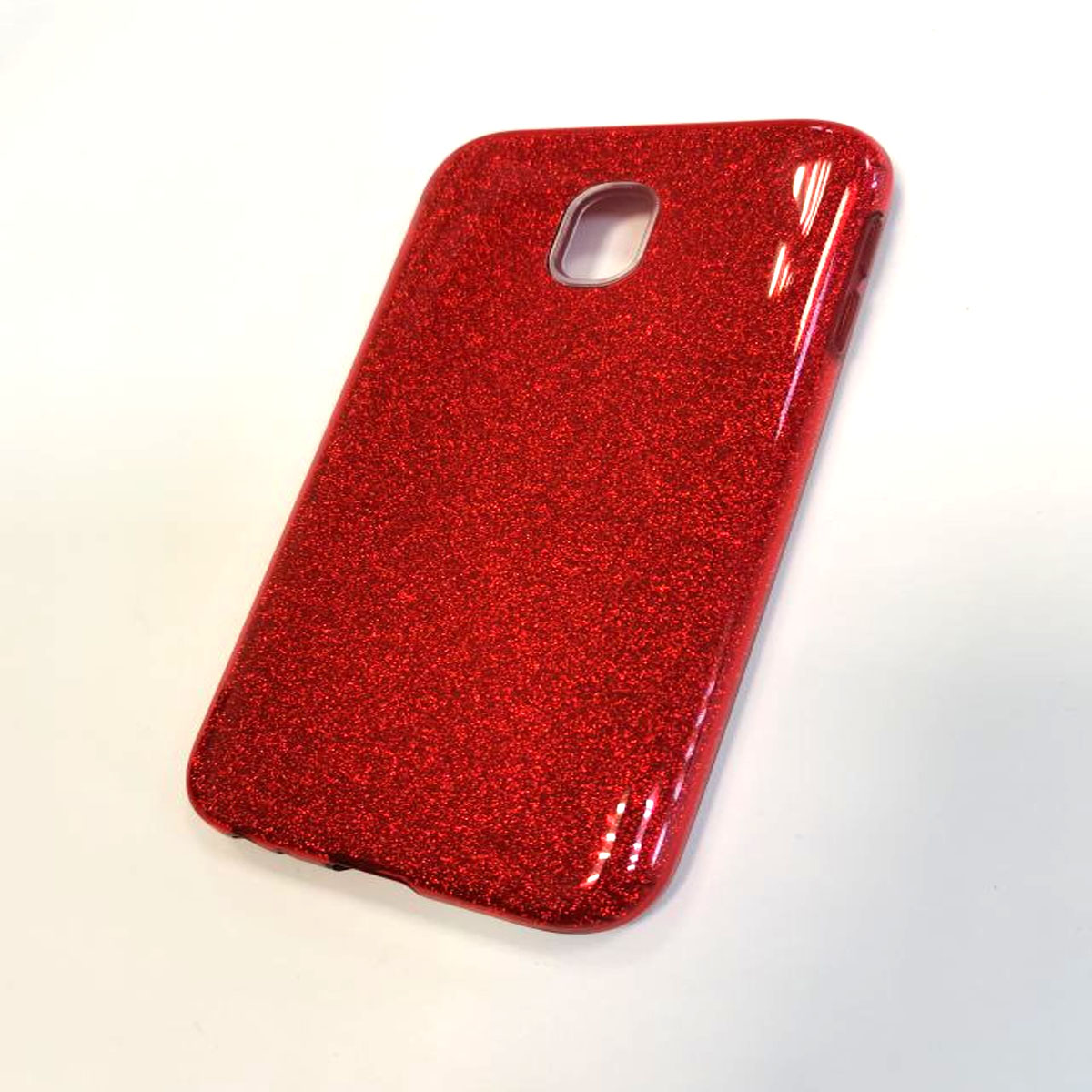 Чехол накладка для SAMSUNG Galaxy J3 2017 (SM-J330), силикон, блестки, цвет красный