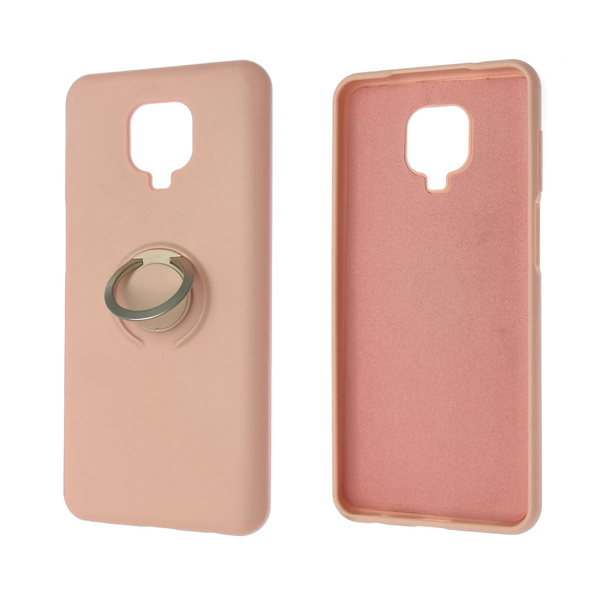 Чехол накладка RING для XIAOMI Redmi Note 9 Pro, Redmi Note 9S, силикон, кольцо держатель, цвет розовый песок.