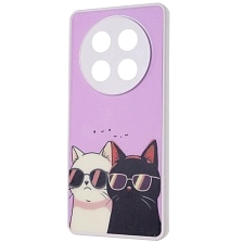 Чехол накладка для Honor X9c, пластик, силикон, защита камеры, рисунок Котята в очках