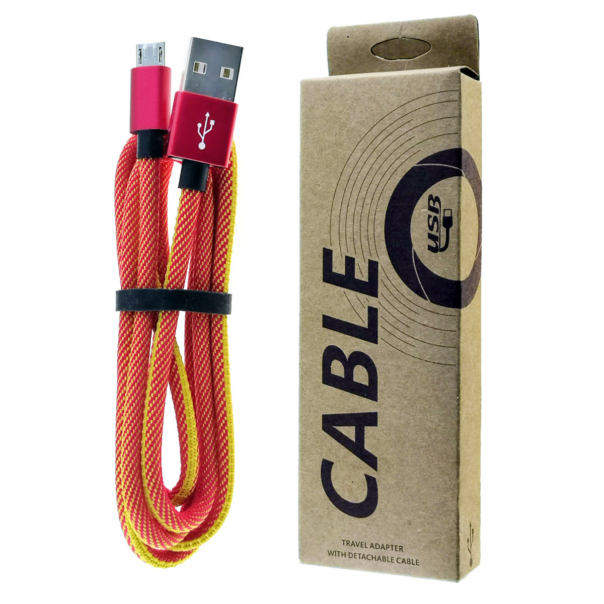 USB Дата-кабель Micro USB, длина 1 метр, тканевое армирование, цвет красный.