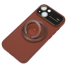 Чехол накладка с поддержкой MagSafe для APPLE iPhone 15, силикон, защита камеры, подставка, цвет бордовый