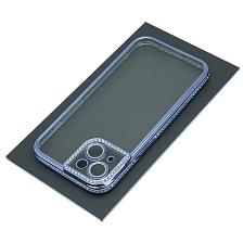 Чехол накладка для APPLE iPhone 14, силикон, стразы, защита камеры, цвет окантовки голубой