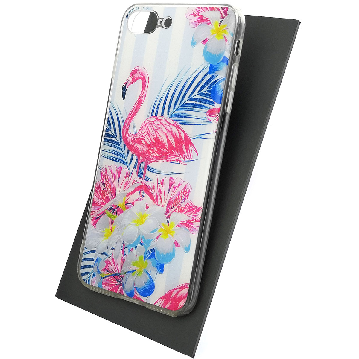 Чехол накладка для APPLE iPhone 7 Plus, iPhone 8 Plus, силикон, блестки, глянцевый, рисунок Розовый Фламинго