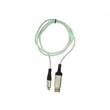 Кабель DENMEN D25V Micro USB, LED подсветка, 2.4A, длина 1 метр, цвет светло зеленый Кабель DENMEN D25V Micro USB, LED подсветка, 2.4A, длина 1 метр, цвет светло зеленый