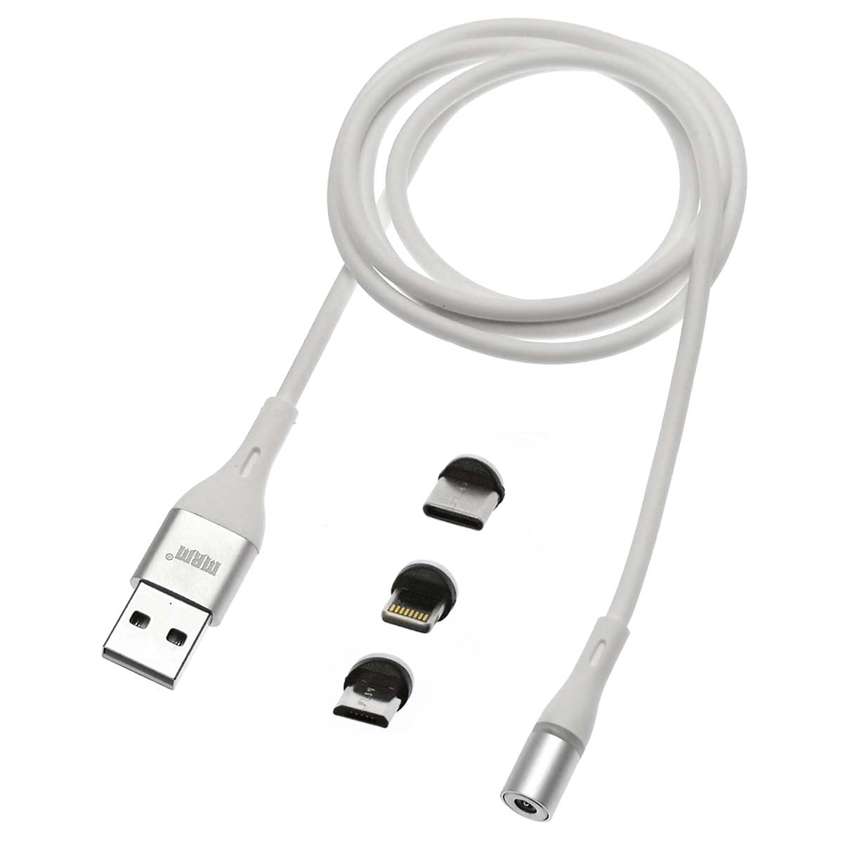 Магнитный зарядный кабель MRM 360 3 в 1, с магнитными насадками APPLE Lightning 8-pin, Micro USB, Type-C, цвет белый | Последняя цена