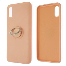 Чехол накладка RING для XIAOMI Redmi 9A, силикон, кольцо держатель, цвет розовый песок