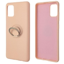 Чехол накладка RING для SAMSUNG Galaxy A51 (SM-A515), силикон, бархат, кольцо держатель, цвет розовый песок