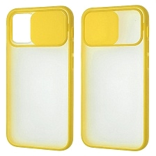 Чехол накладка для APPLE iPhone 12 mini (5.4"), силикон, пластик, матовый, со шторкой для защиты задней камеры, цвет окантовки желтый