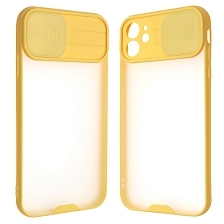 Чехол накладка LIFE TIME для APPLE iPhone 11 (6.1), силикон, пластик, матовый, со шторкой для защиты задней камеры, цвет окантовки желтый