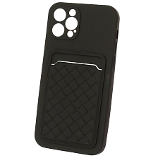 Чехол накладка CARD CASE для APPLE iPhone 12 Pro (6.1"), силикон, отдел для карт, цвет черный Чехол накладка CARD CASE для APPLE iPhone 12 Pro (6.1"), силикон, отдел для карт, цвет черный