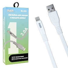 USB Дата кабель MRM RL55i, APPLE Lightning 8 pin, силикон, плоский, длина 1 метр, 3.0 A, цвет белый