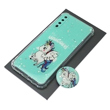 Чехол накладка для SAMSUNG Galaxy A50, A30s, A50s, силикон, фактурный глянец, с поп сокетом, рисунок Unicorn
