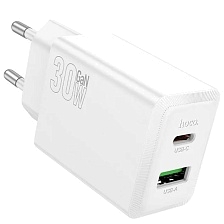 СЗУ (Сетевое зарядное устройство) HOCO N71 Nuevo, 1 USB Type C, 1 USB A, PD30W, QC3.0, цвет белый