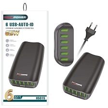 СЗУ (Сетевое зарядное устройство) MRM H5015, 65W, 6 USB, цвет черный