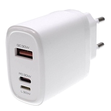 СЗУ (Сетевое зарядное устройство) YESIDO YC52 с кабелем USB Type C на Lightning 8 pin, 30W, 1 USB Type C, 1 USB, 1 Lightning 8 pin, длина 1 метр, цвет белый