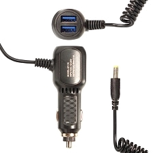 АЗУ (Автомобильное зарядное устройство) SY-16, 2 USB - 5V/2.1A, с витым кабелем, штекер 4.0x1.7, цвет черный