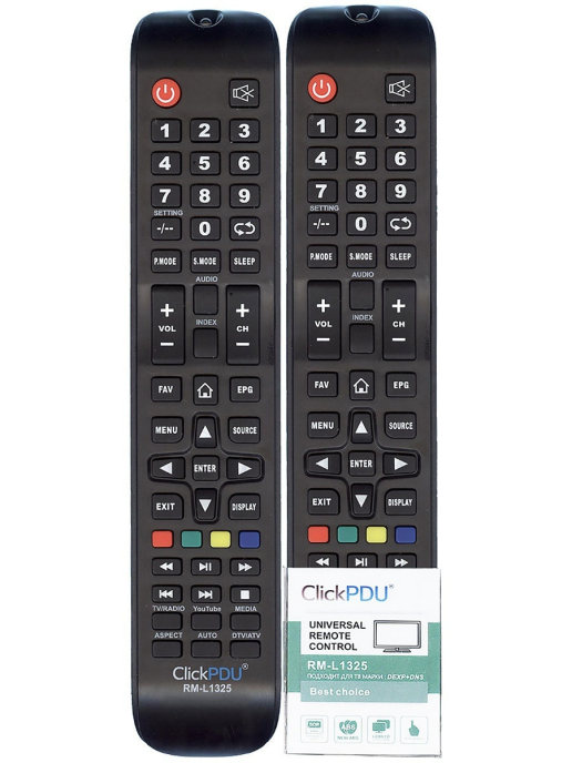 Пульт ДУ универсальный ClickPdu RM-L1325 для телевизоров DEXP, DNS, DOFLER, цвет черный