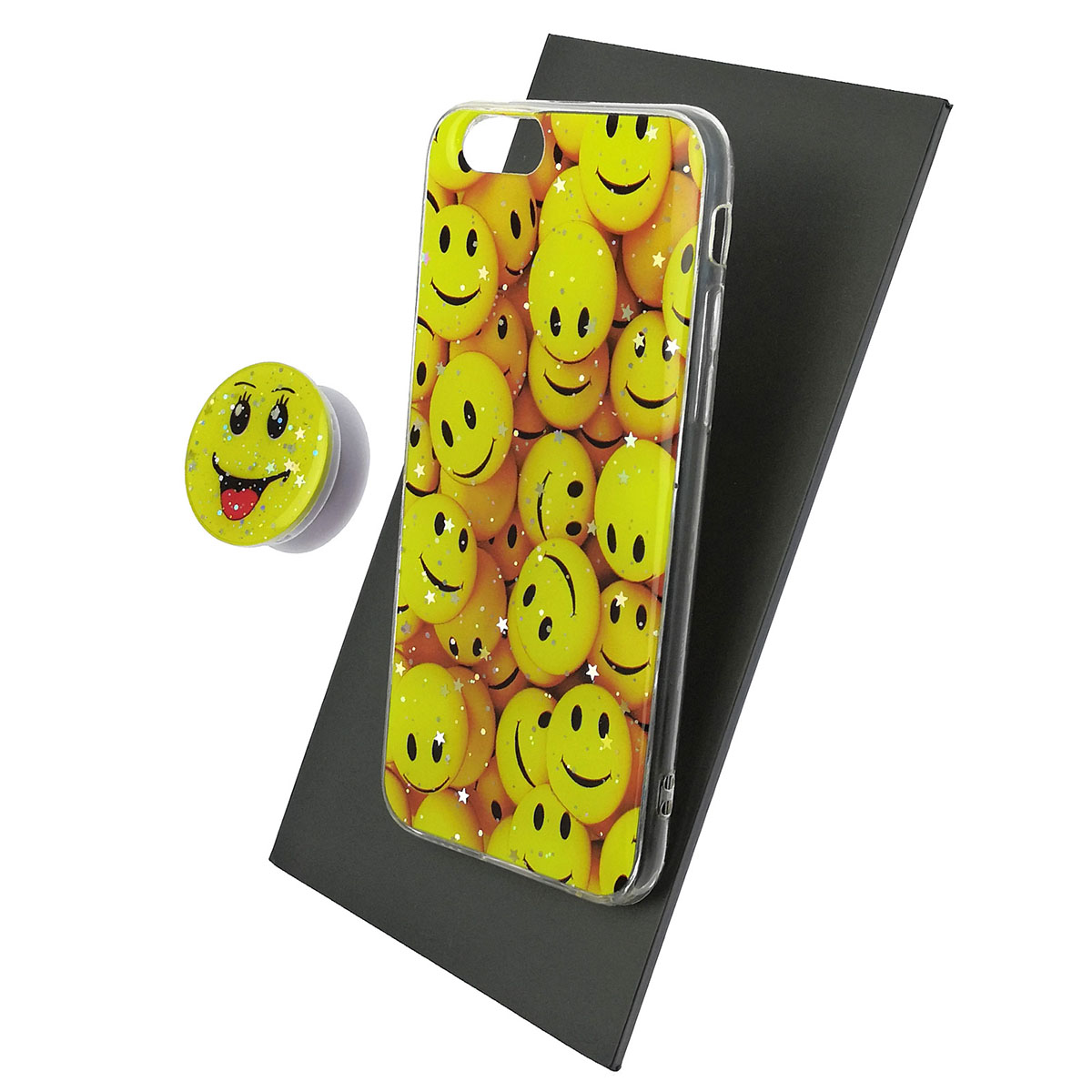 Чехол накладка для APPLE iPhone 6, 6G, 6S, силикон, фактурный глянец, с поп сокетом, рисунок Smile