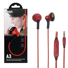 Гарнитура (наушники с микрофоном) проводная, MRM A3, цвет красный