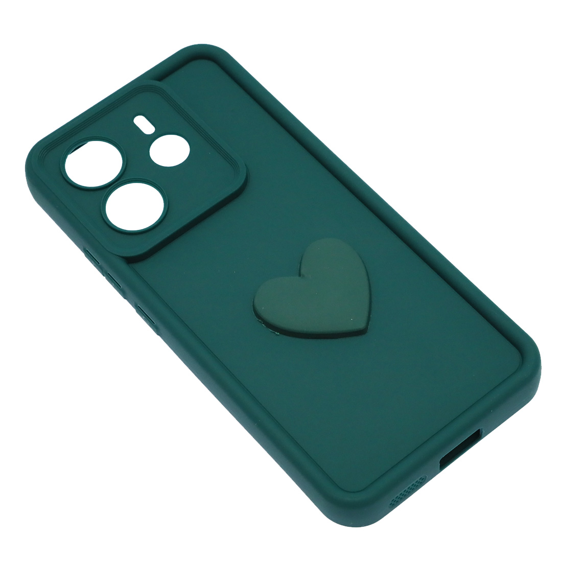 Чехол накладка для XIAOMI REDMI NOTE 14, силикон, 3D сердце, защита камеры, бортики, цвет темно зеленый