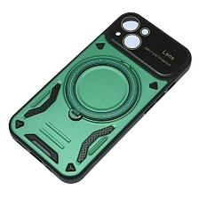 Чехол накладка Security Case с поддержкой MagSafe для APPLE iPhone 13, силикон, защита камеры, подставка, цвет темно зеленый