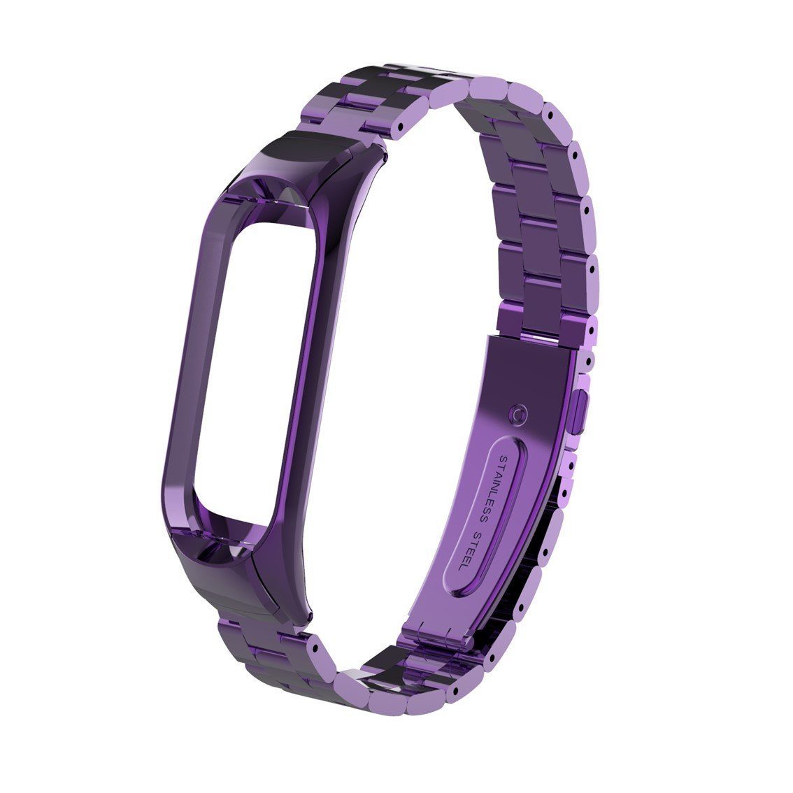 Блочный браслет для фитнес трекера Mi 3 Band металлический, цвет фиолетовый.