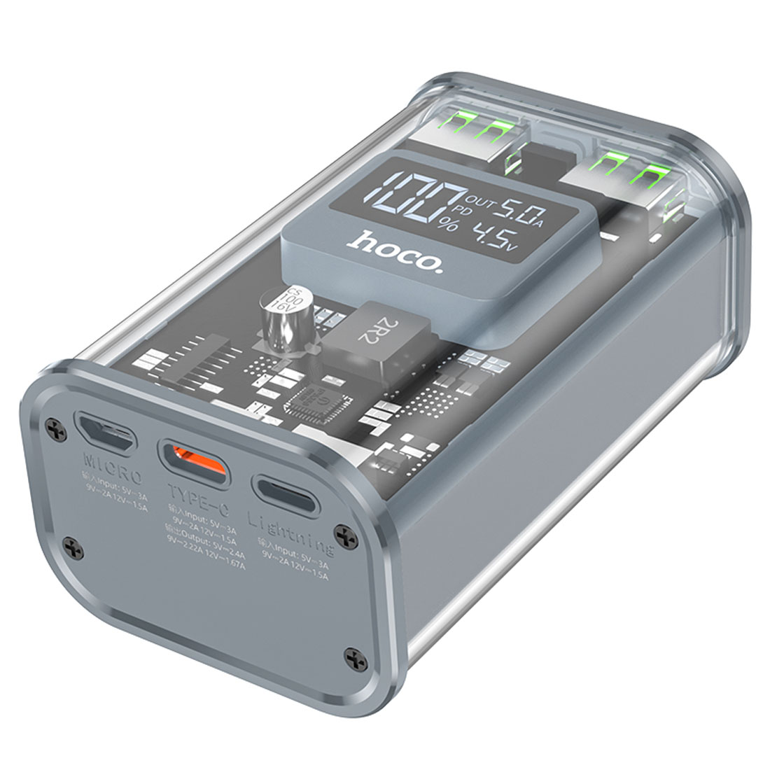 Внешний портативный аккумулятор, Power Bank HOCO J105 Discovery edition, 10000 mAh, 22.5W, PD20W, QC3.0, LED дисплей, цвет серый Внешний портативный аккумулятор, Power Bank HOCO J105 Discovery edition, 10000 mAh, 22.5W, PD20W, QC3.0, LED дисплей, цвет серый