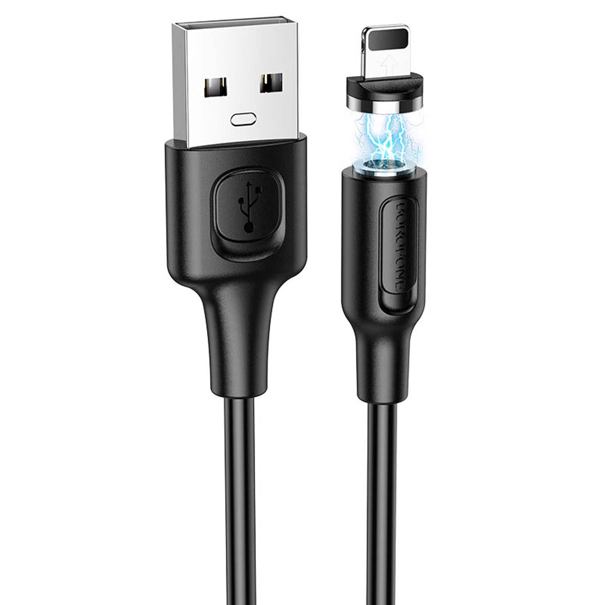 Магнитный зарядный кабель BOROFONE BX41 Amiable Lightning 8 pin, 2.4A, длина кабеля 1 метр, цвет черный | Распродажа по 150