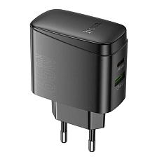 СЗУ (Сетевое зарядное устройство) HOCO GaN CS63A Bright, 1 USB Type C, 1 USB A, PD65W, QC3.0, цвет черный