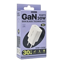 СЗУ (Сетевое зарядное устройство) REMAX GaN U187-C30W, 30W, 1 USB Type C, цвет белый