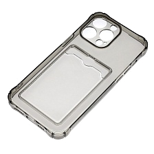 Чехол накладка CARD CASE для APPLE iPhone 14 Pro Max, защита камеры, силикон, отдел для карт, цвет прозрачно черный