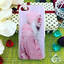 Чехол накладка для APPLE iPhone 7, 8, силикон, рисунок девушка в розовой шапке.