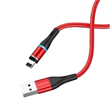 Магнитный кабель BOROFONE BU16 Magnetic, 2.4A, коннектор APPLE Lightning 8 pin, кабель 1.2 метра, цвет красный