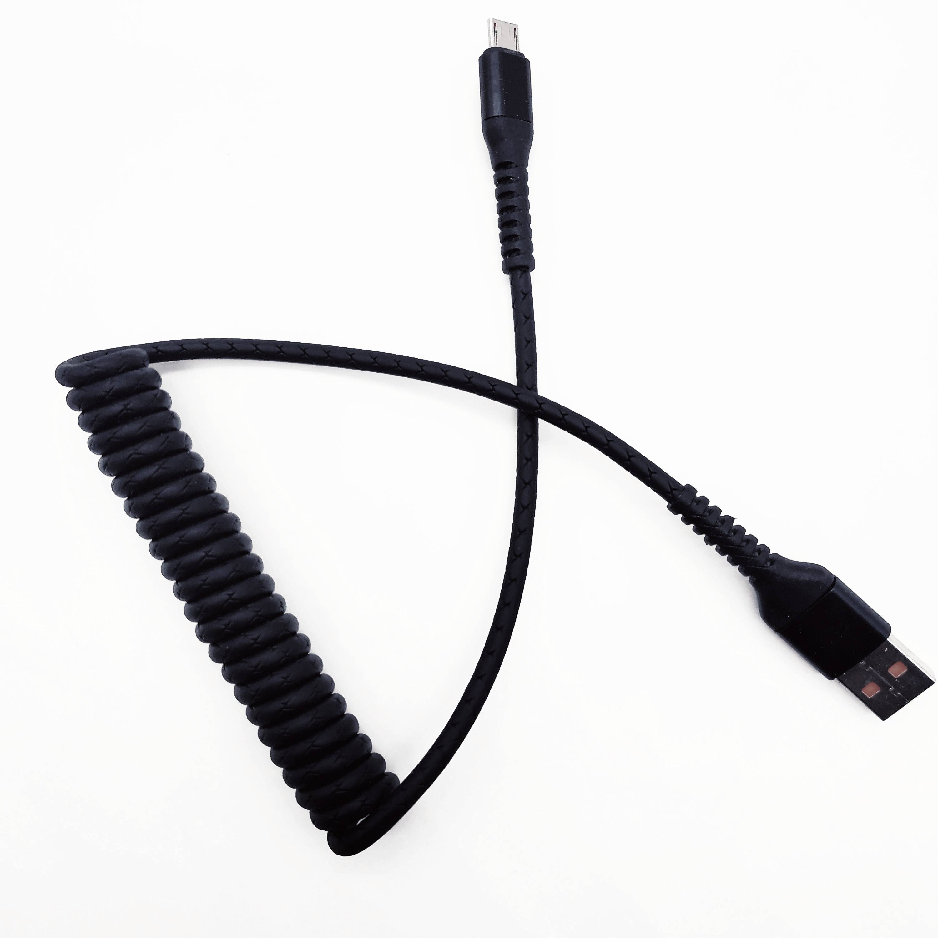 USB Дата-кабель Micro USB, витой в кожаной оплётке, 1.2 метра, 3A, цвет чёрный.