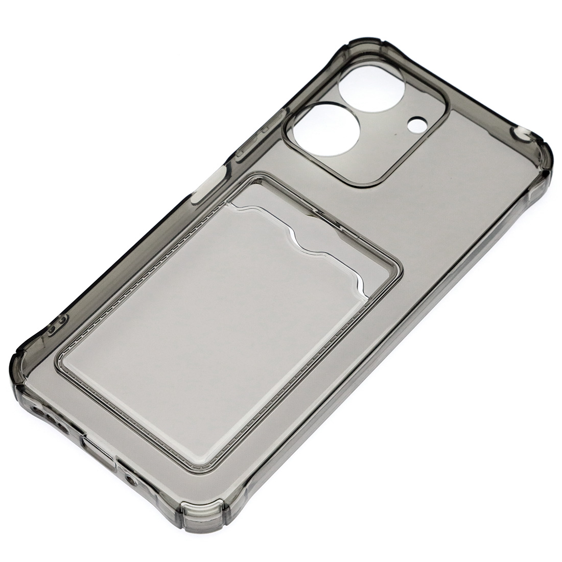 Чехол накладка CARD CASE для XIAOMI Redmi 13C, защита камеры, силикон, отдел для карт, цвет прозрачно черный