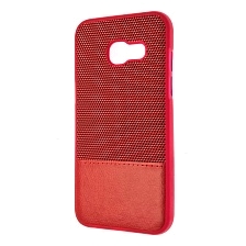 Чехол накладка для SAMSUNG Galaxy A3 2017 (SM-A320), силикон, под кожу, цвет красный.