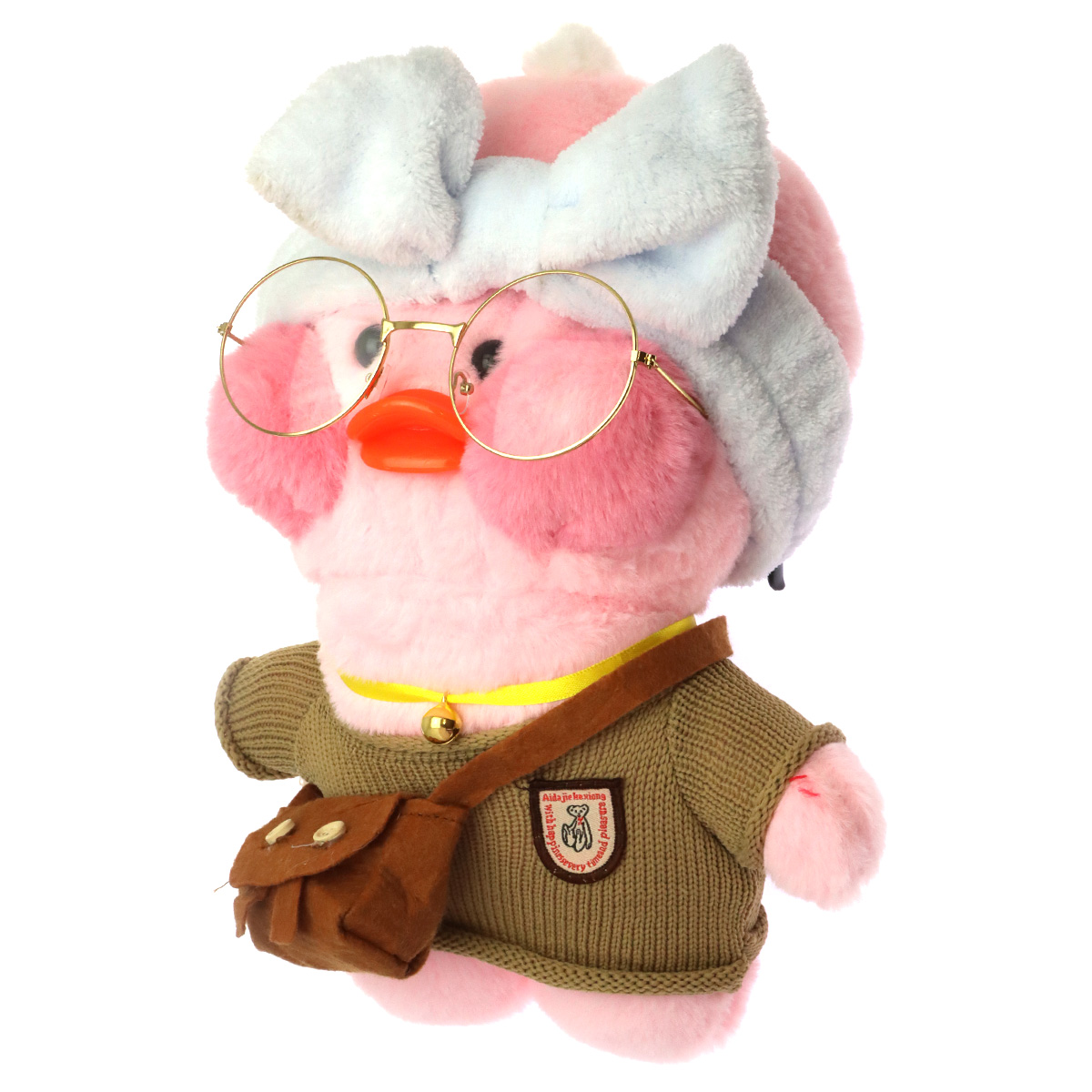 Игрушка Утка Лалафанфан в очках, в одежде, цвет розовый