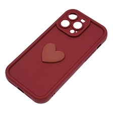 Чехол накладка для APPLE iPhone 14 Pro Max, силикон, 3D сердце, защита камеры, бортики, цвет бордовый