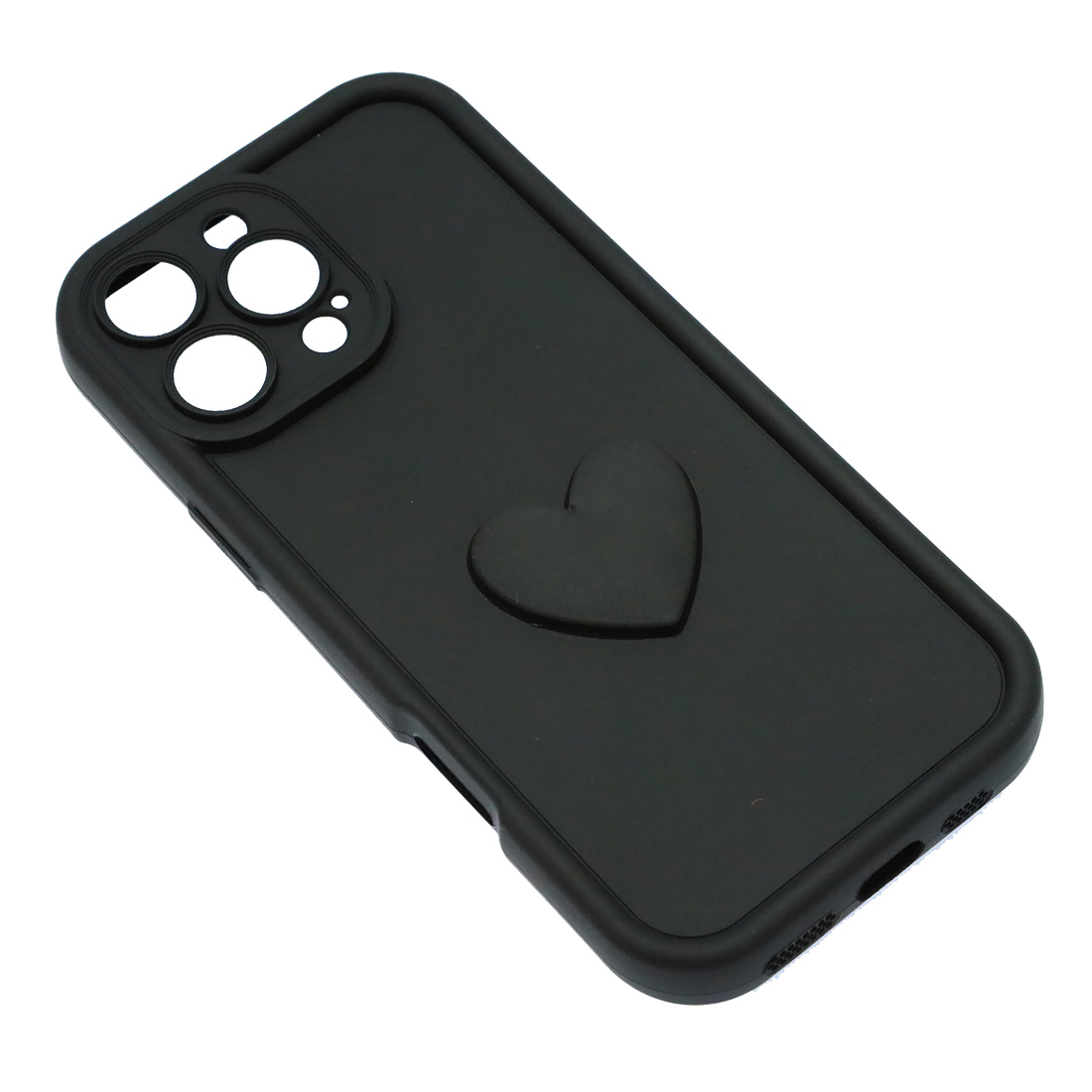 Чехол накладка для APPLE iPhone 16 Pro Max, силикон, 3D сердце, защита камеры, бортики, цвет черный
