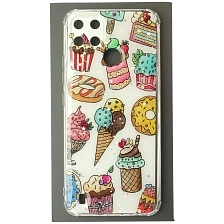 Чехол накладка для Realme C21Y, C25Y, силикон, глянцевый, блестки, рисунок Мороженое и пончики