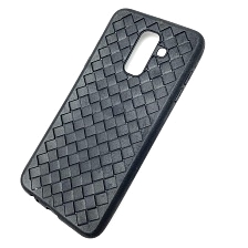 Чехол накладка для SAMSUNG Galaxy A6 Plus (SM-A605), силикон, плетенный, цвет черный.